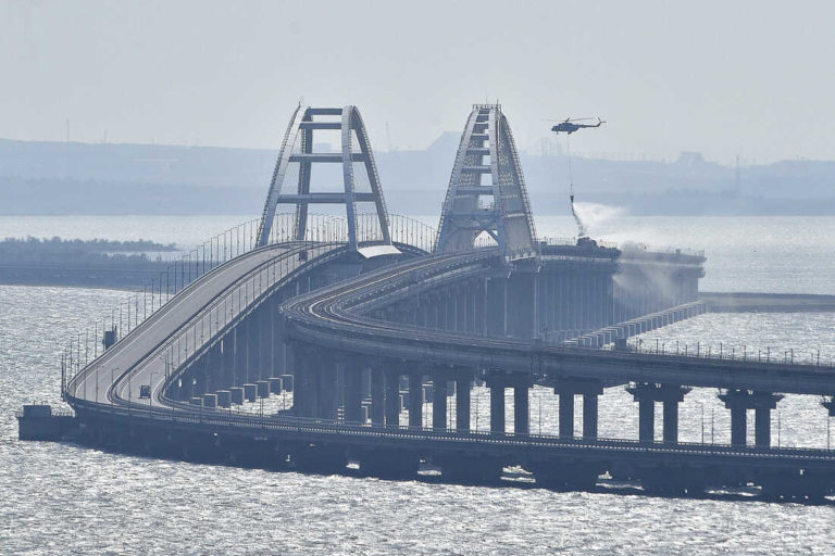 CRIMEA BRIDGE CAPABLE OF TRAFFIC, trains and cars move on it